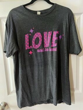 LOVE Graphic Tee - Charcoal with Pink Print
